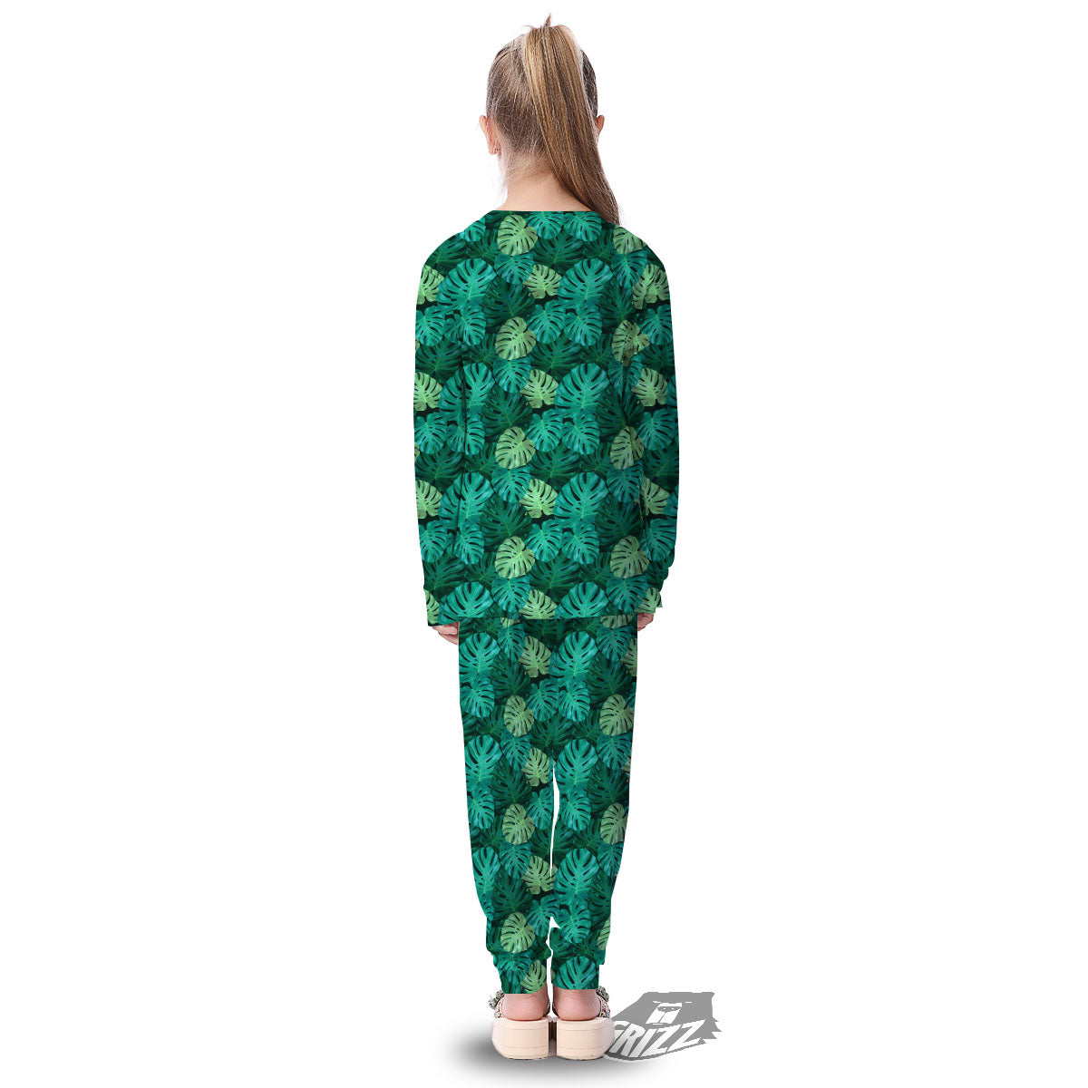 Monstera Leaf Green Print Kid's Pajamas-grizzshop