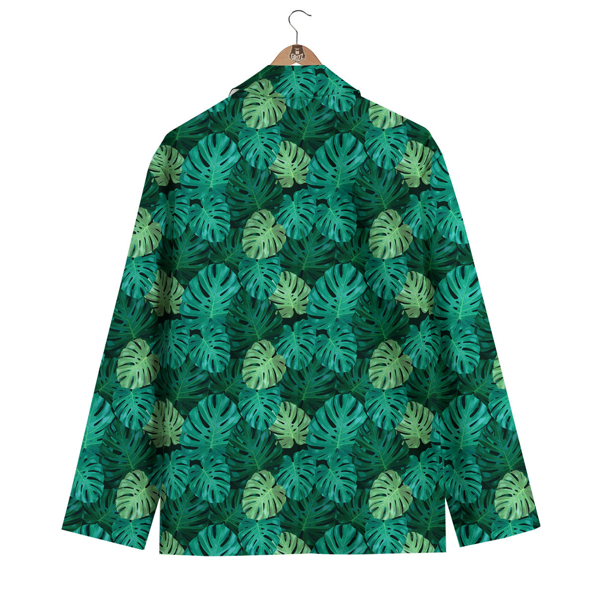 Monstera Leaf Green Print Men's Blazer-grizzshop