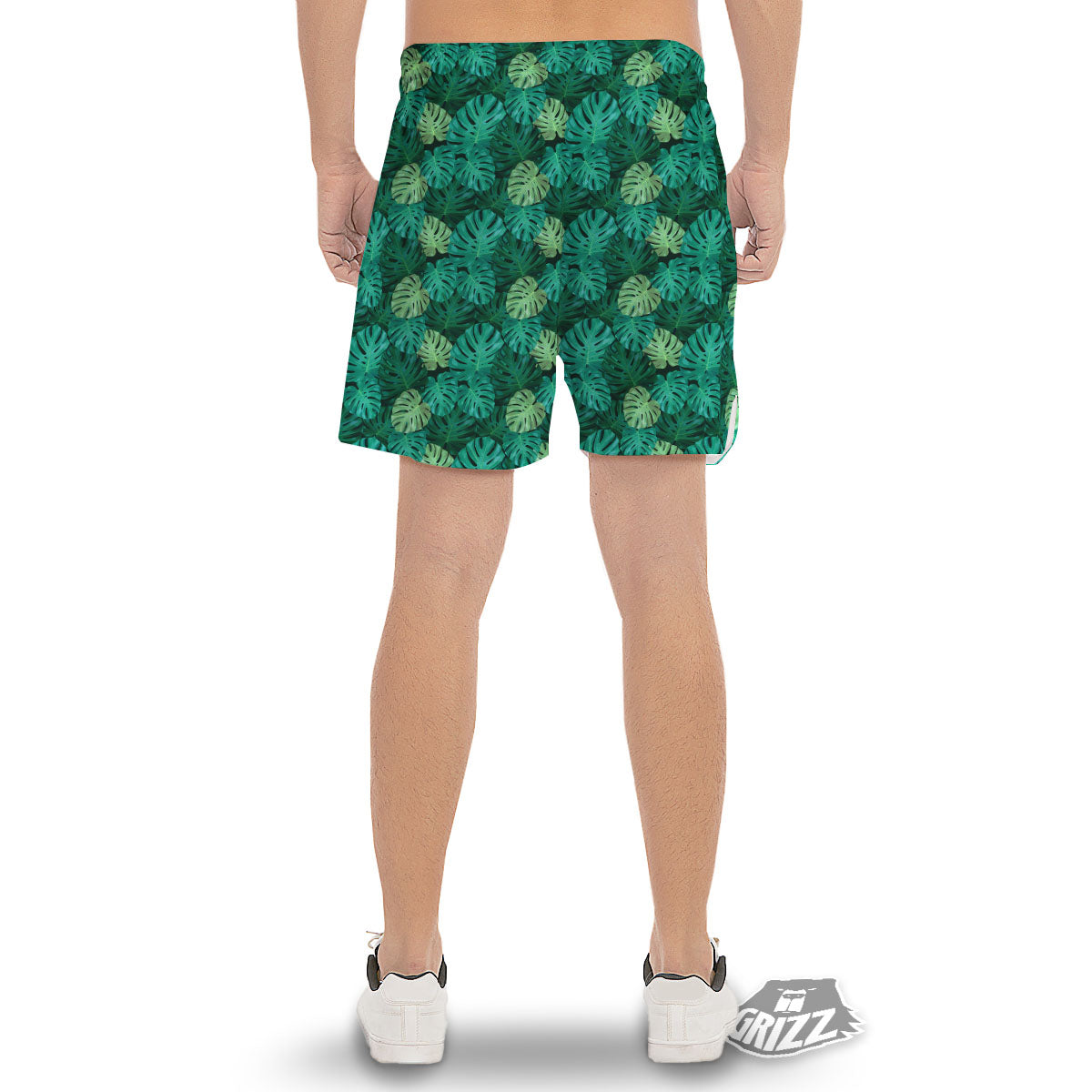 Monstera Leaf Green Print Men's Gym Shorts-grizzshop