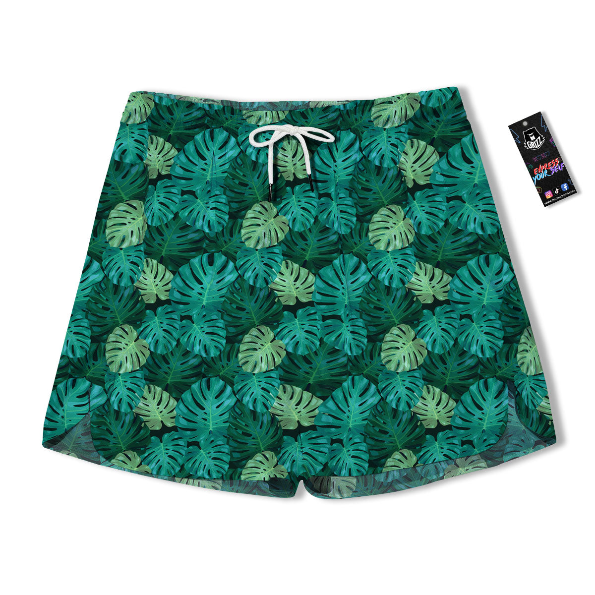 Monstera Leaf Green Print Men's Running Shorts-grizzshop