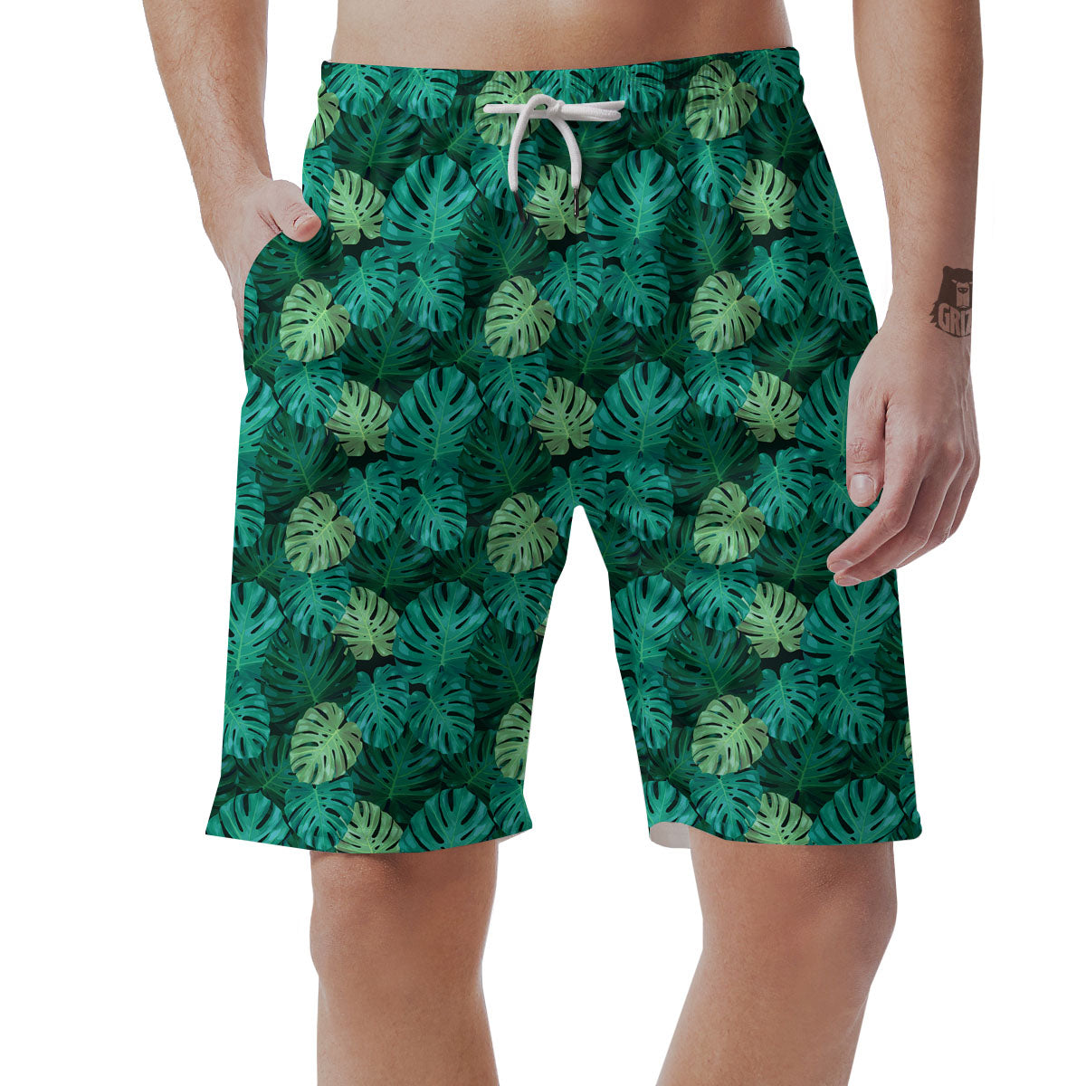 Monstera Leaf Green Print Men's Shorts-grizzshop