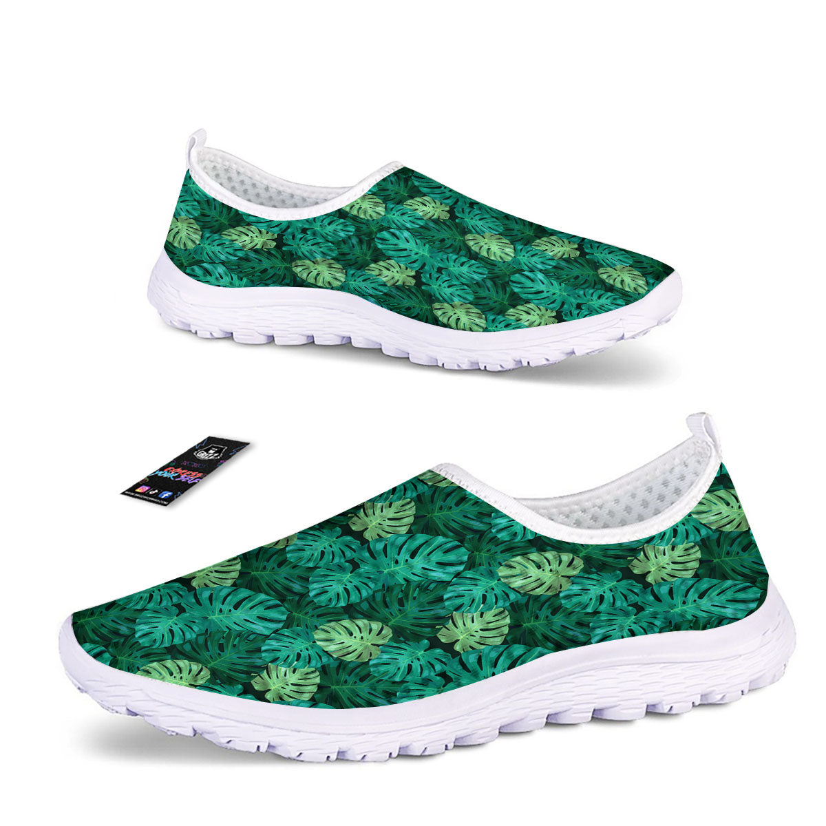 Monstera Leaf Green Print Nurse Shoes-grizzshop