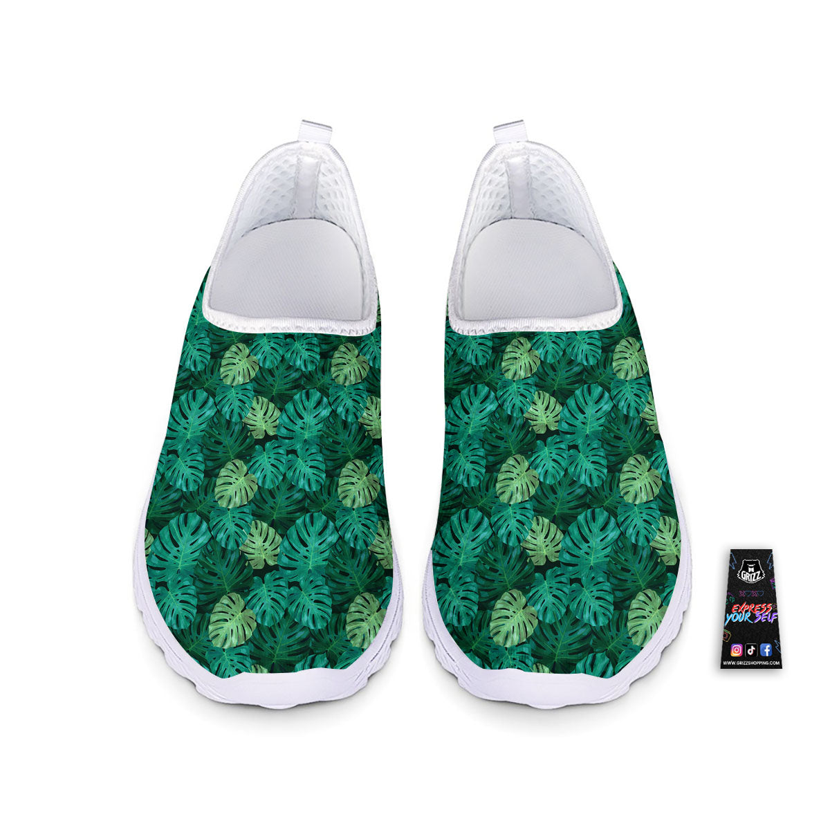 Monstera Leaf Green Print Nurse Shoes-grizzshop