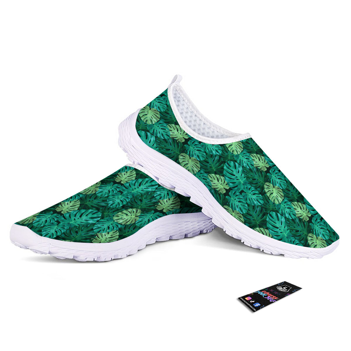 Monstera Leaf Green Print Nurse Shoes-grizzshop