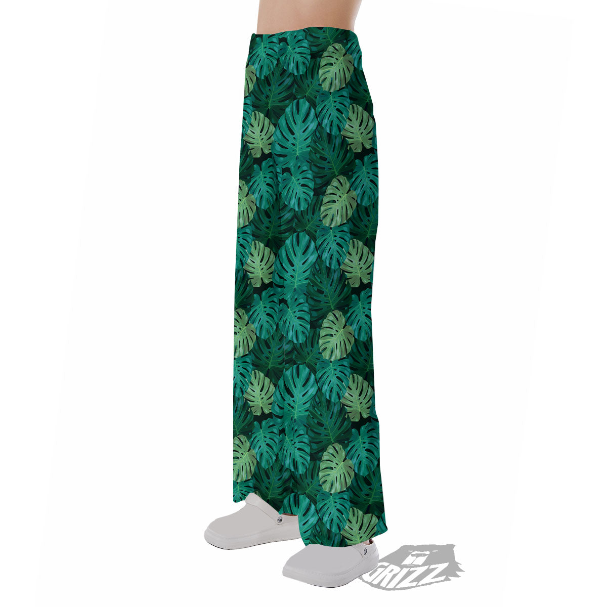 Monstera Leaf Green Print Pajama Pants-grizzshop