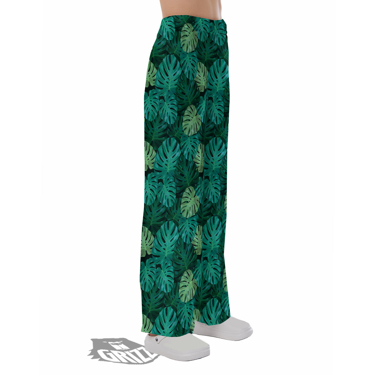 Monstera Leaf Green Print Pajama Pants-grizzshop