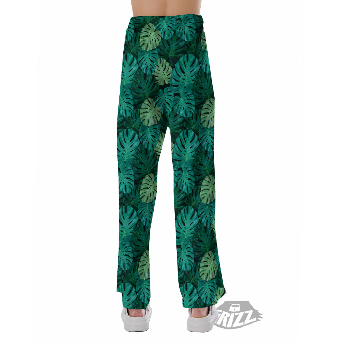Monstera Leaf Green Print Pajama Pants-grizzshop