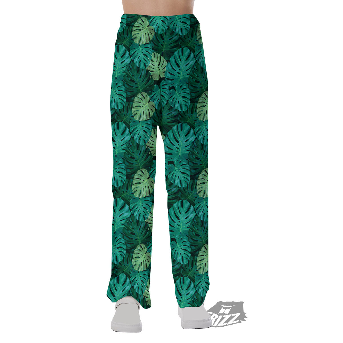 Monstera Leaf Green Print Pajama Pants-grizzshop