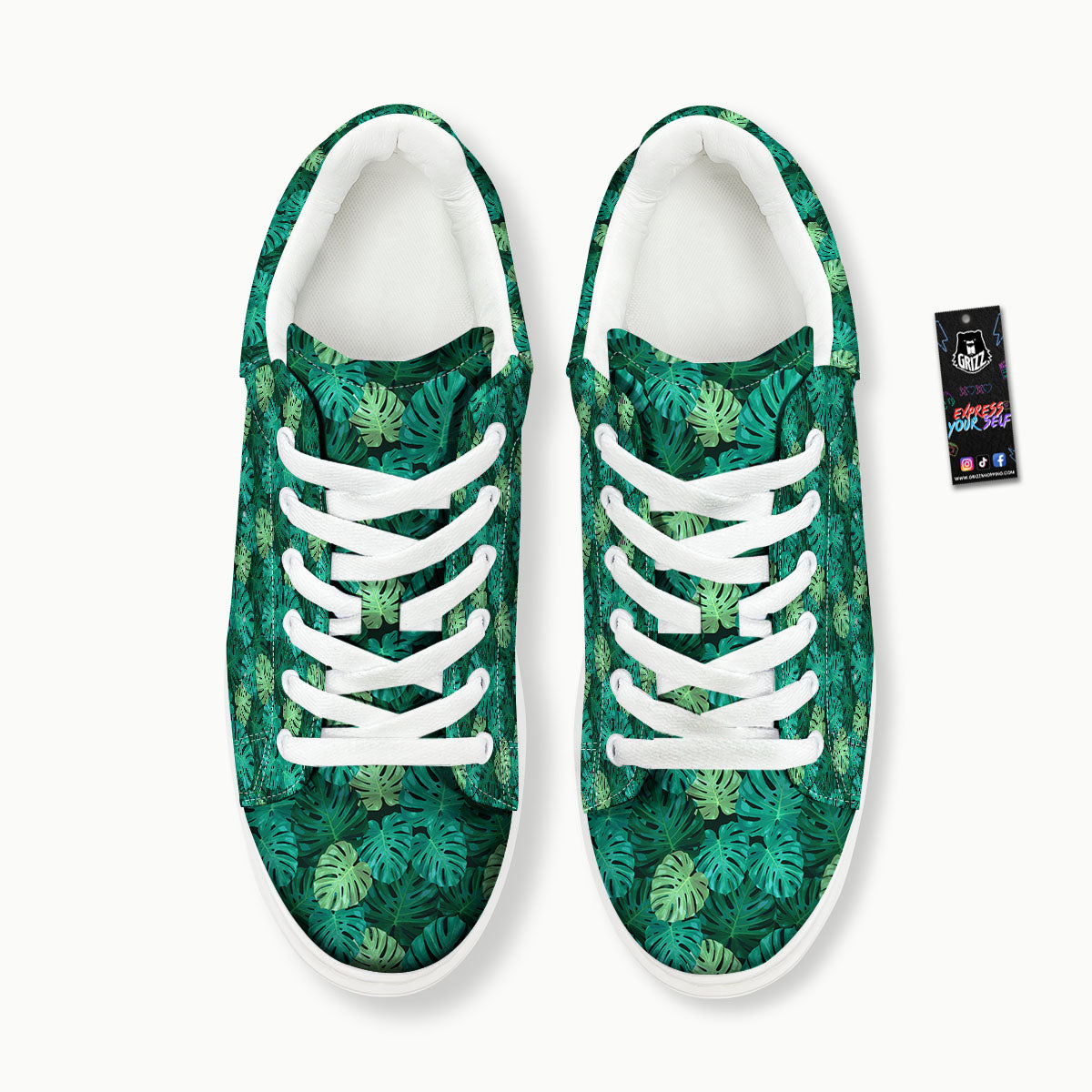 Monstera Leaf Green Print Platform Shoes-grizzshop