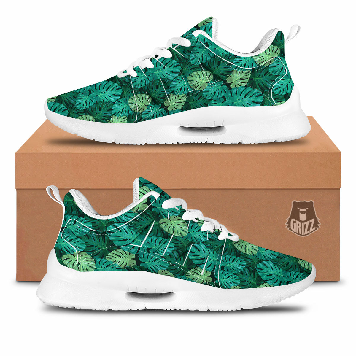 Monstera Leaf Green Print Tennis Shoes-grizzshop