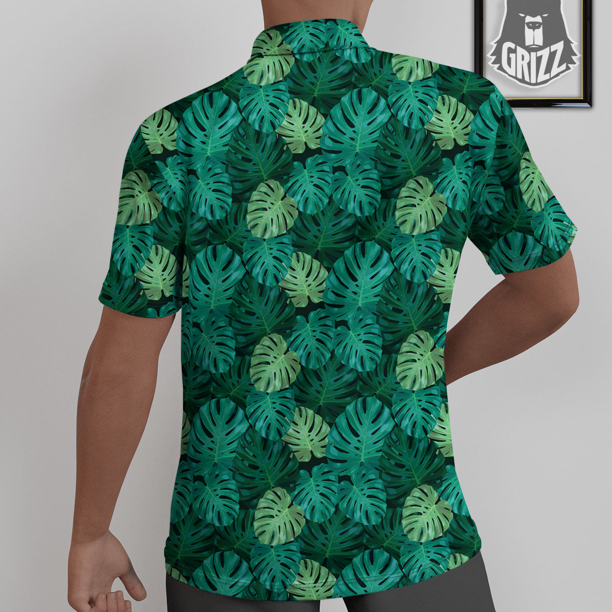 Monstera Leaf Green Print Untucked Shirts-grizzshop