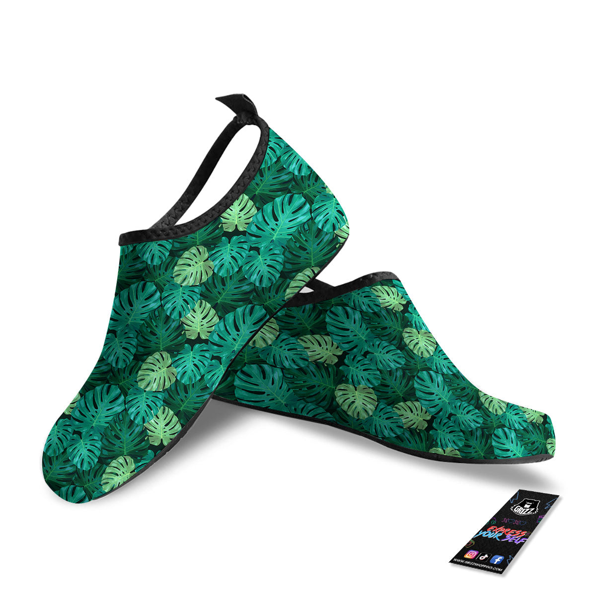 Monstera Leaf Green Print Water Shoes-grizzshop
