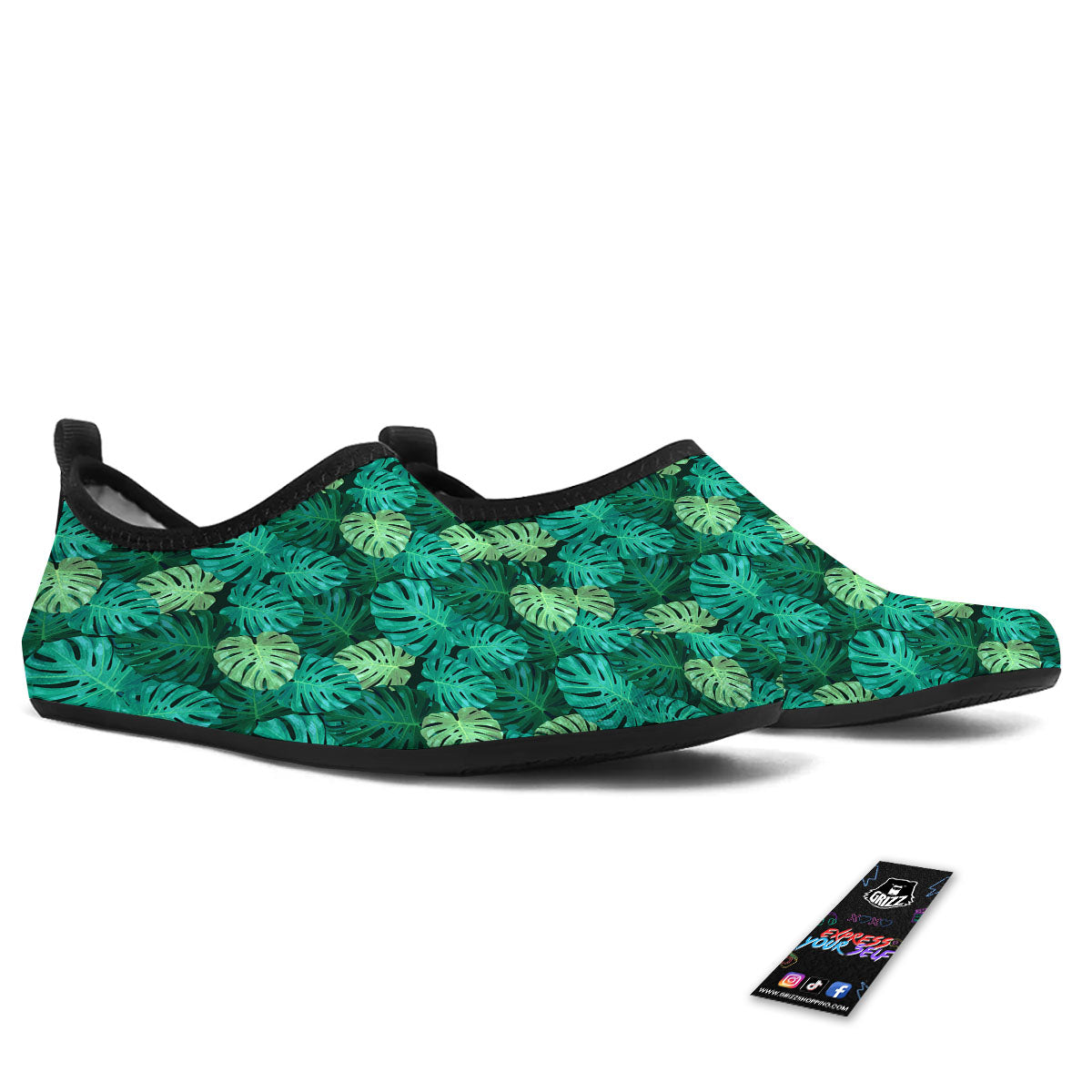 Monstera Leaf Green Print Water Shoes-grizzshop