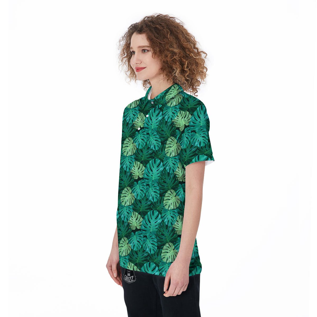 Monstera Leaf Green Print Women's Golf Shirts-grizzshop