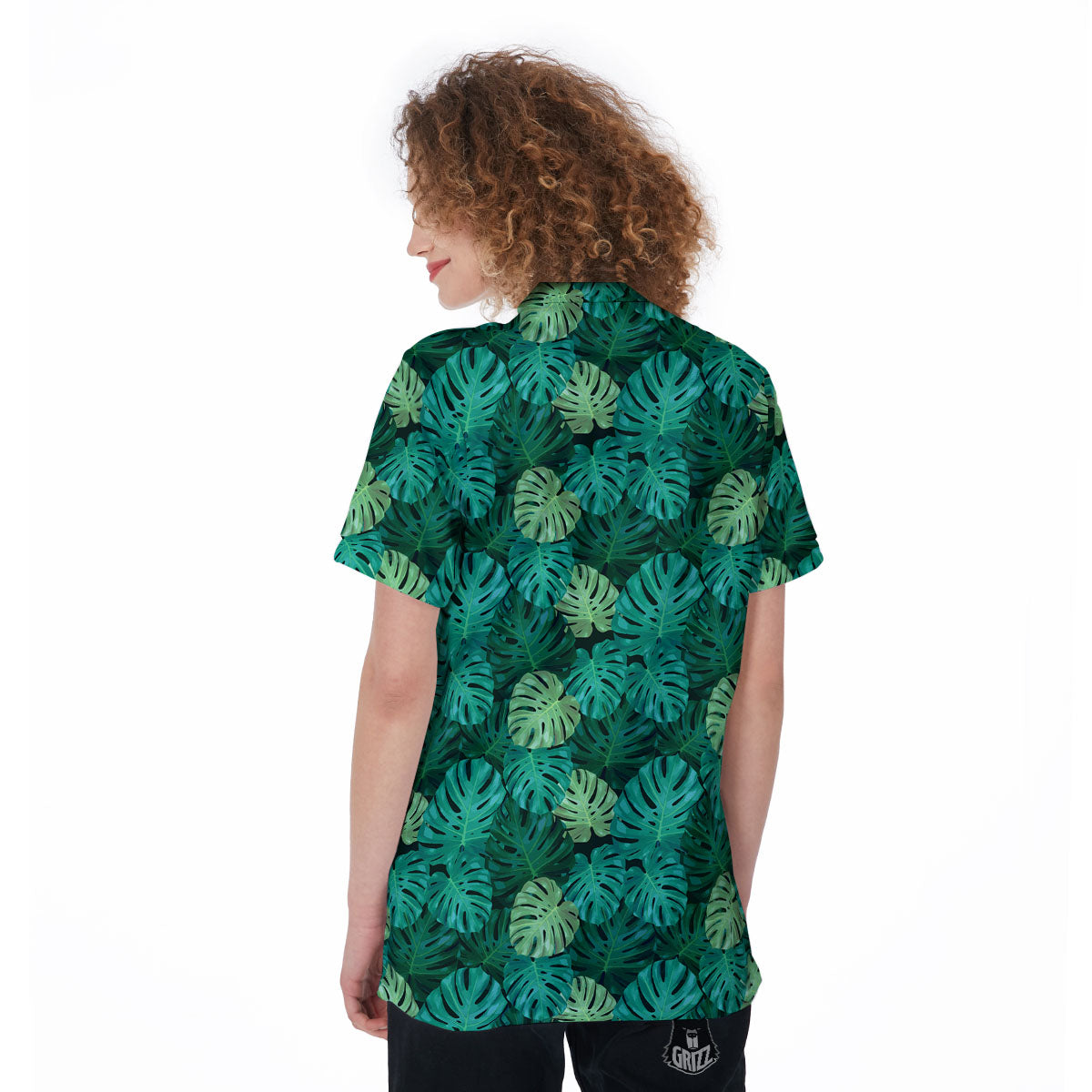 Monstera Leaf Green Print Women's Golf Shirts-grizzshop