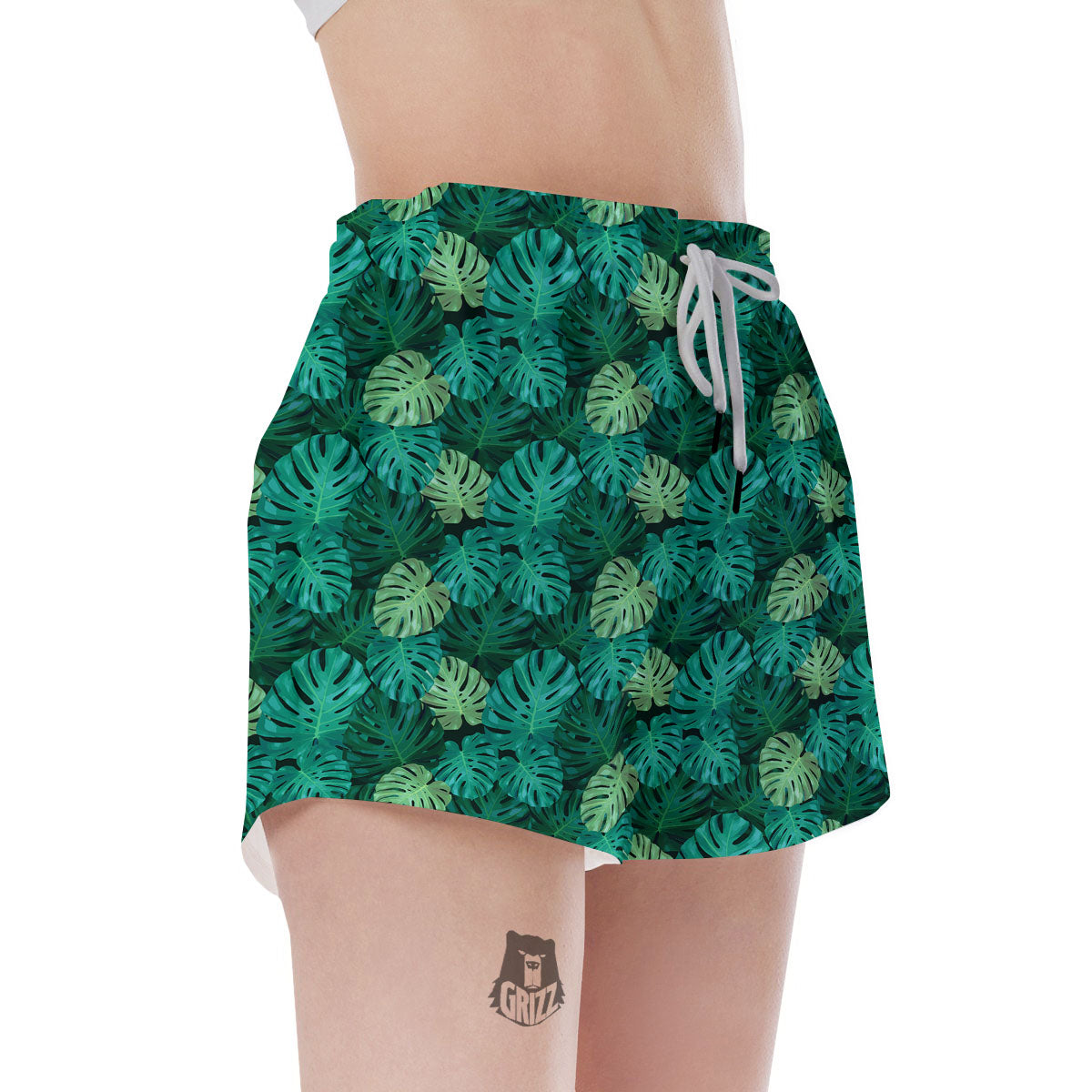 Monstera Leaf Green Print Women's Shorts-grizzshop