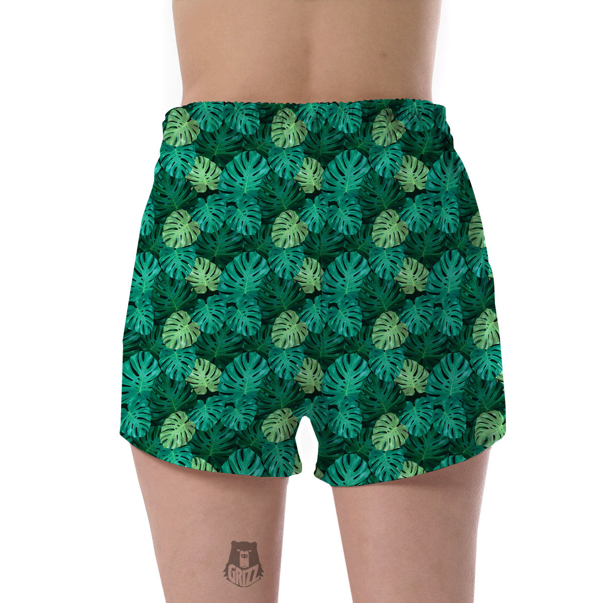 Monstera Leaf Green Print Women's Shorts-grizzshop