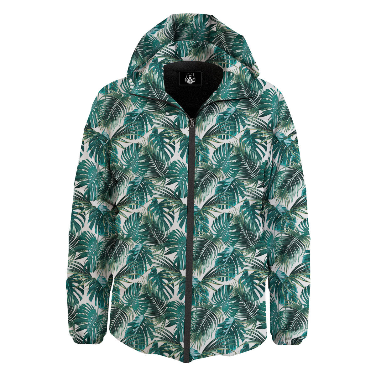 Monstera Leaves Palm Print Pattern Down Jacket-grizzshop