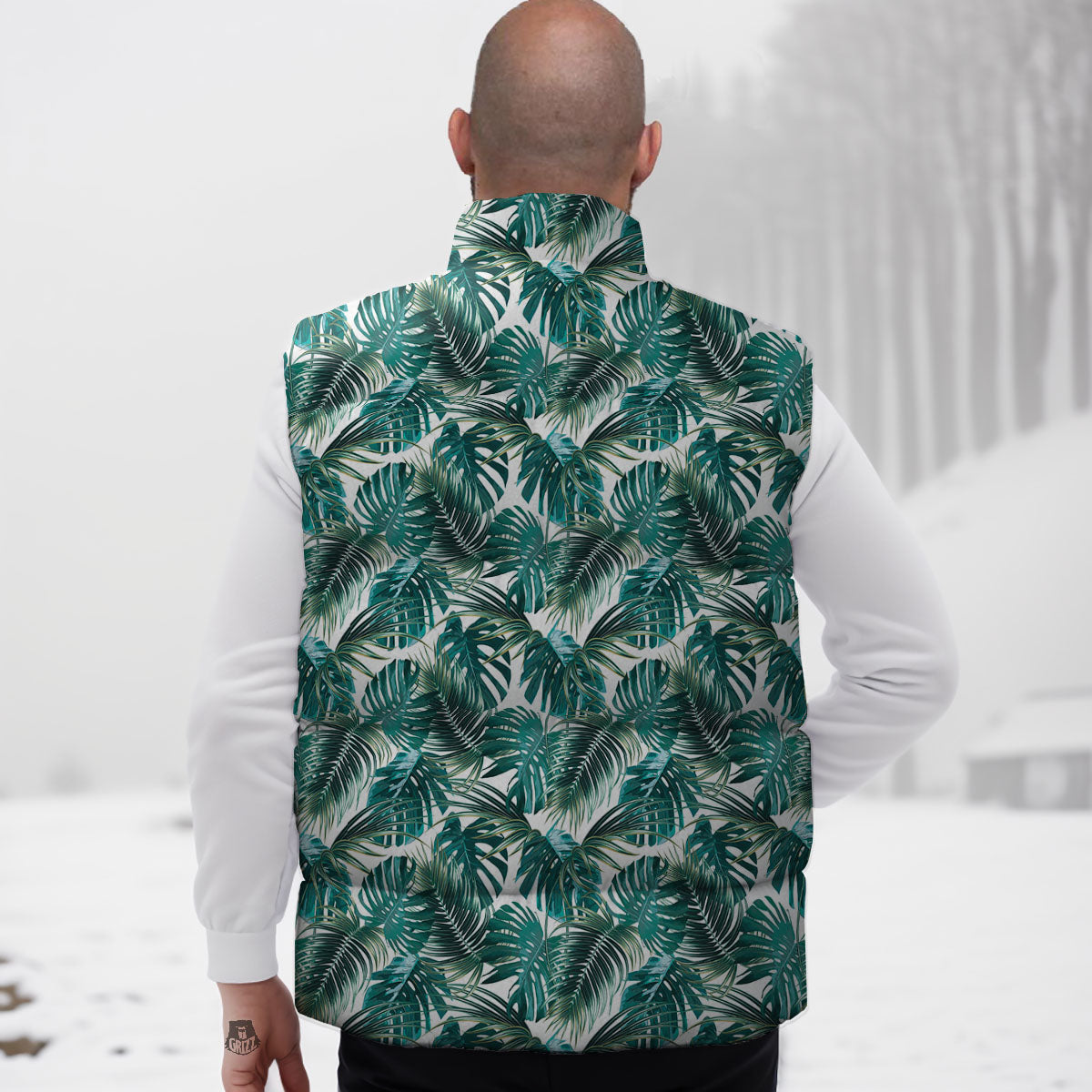 Monstera Leaves Palm Print Pattern Down Vest-grizzshop