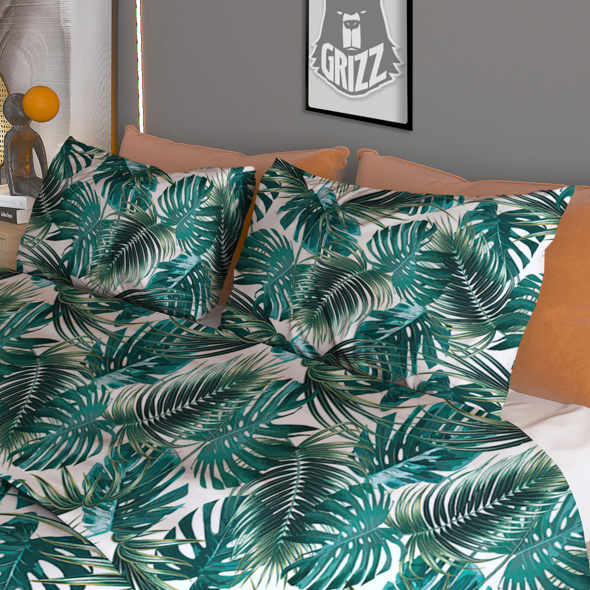 Monstera Leaves Palm Print Pattern Duvet Cover Bedding Set
