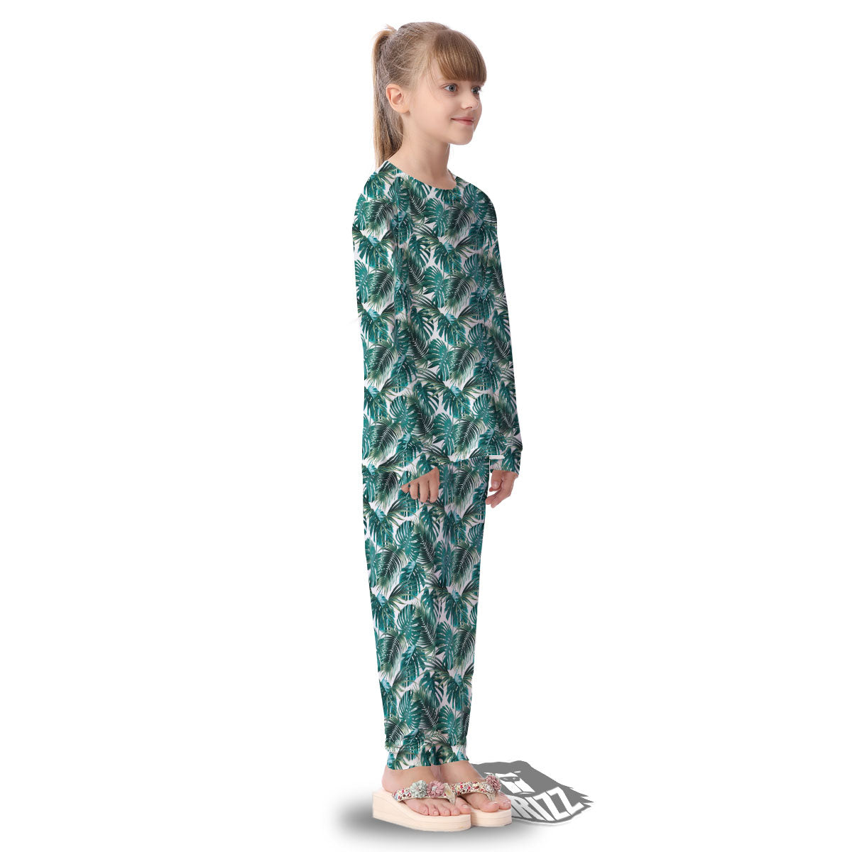 Monstera Leaves Palm Print Pattern Kid's Pajamas-grizzshop