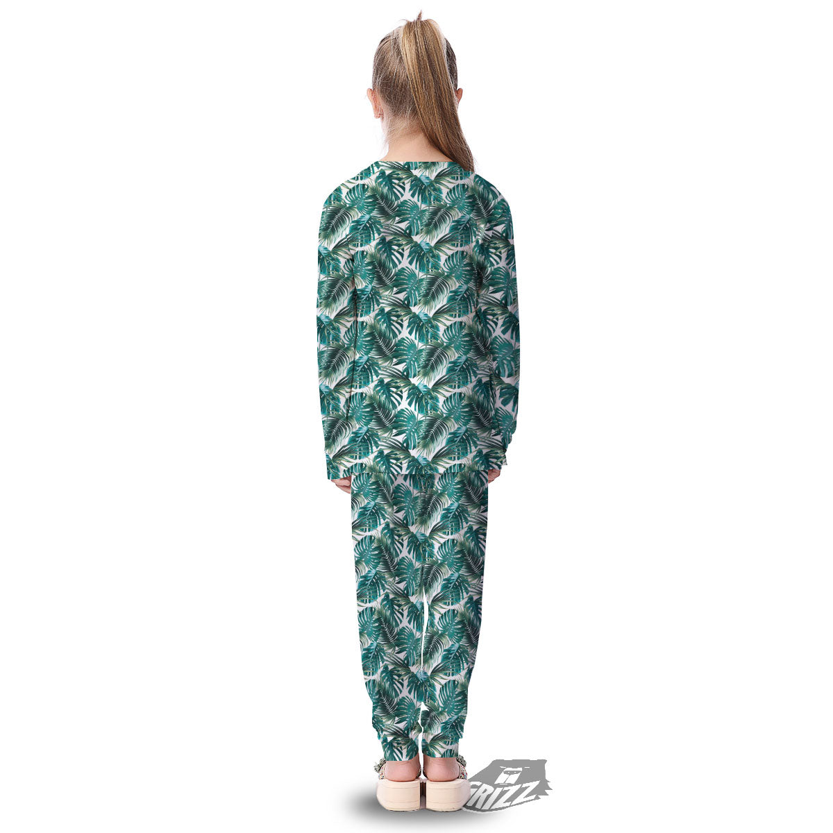 Monstera Leaves Palm Print Pattern Kid's Pajamas-grizzshop