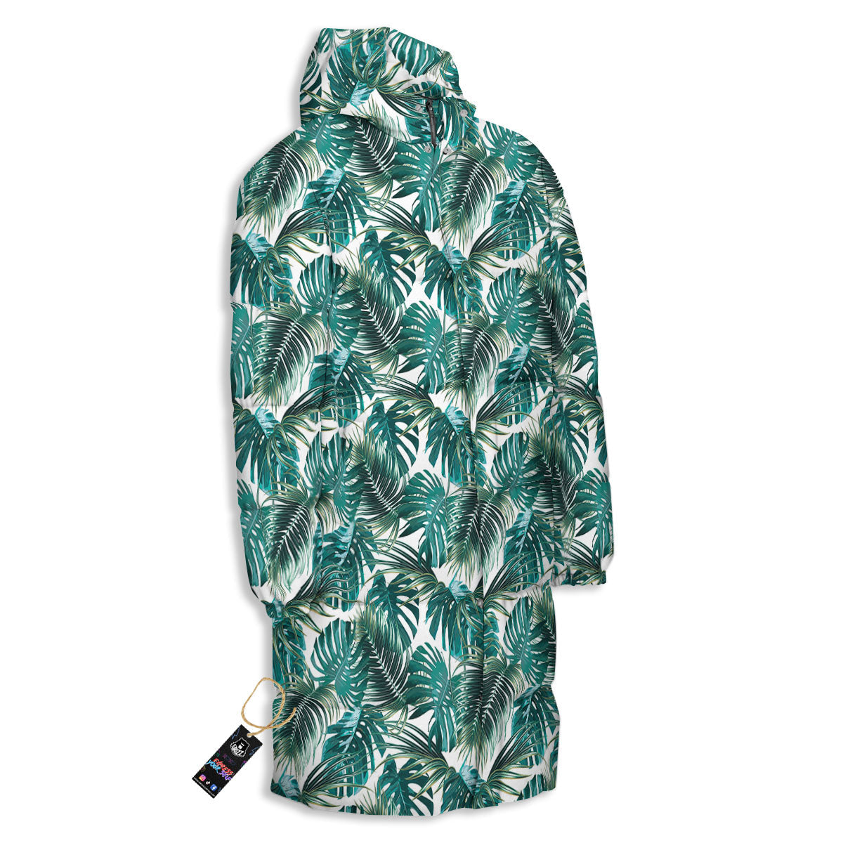 Monstera Leaves Palm Print Pattern Long Down Jacket-grizzshop