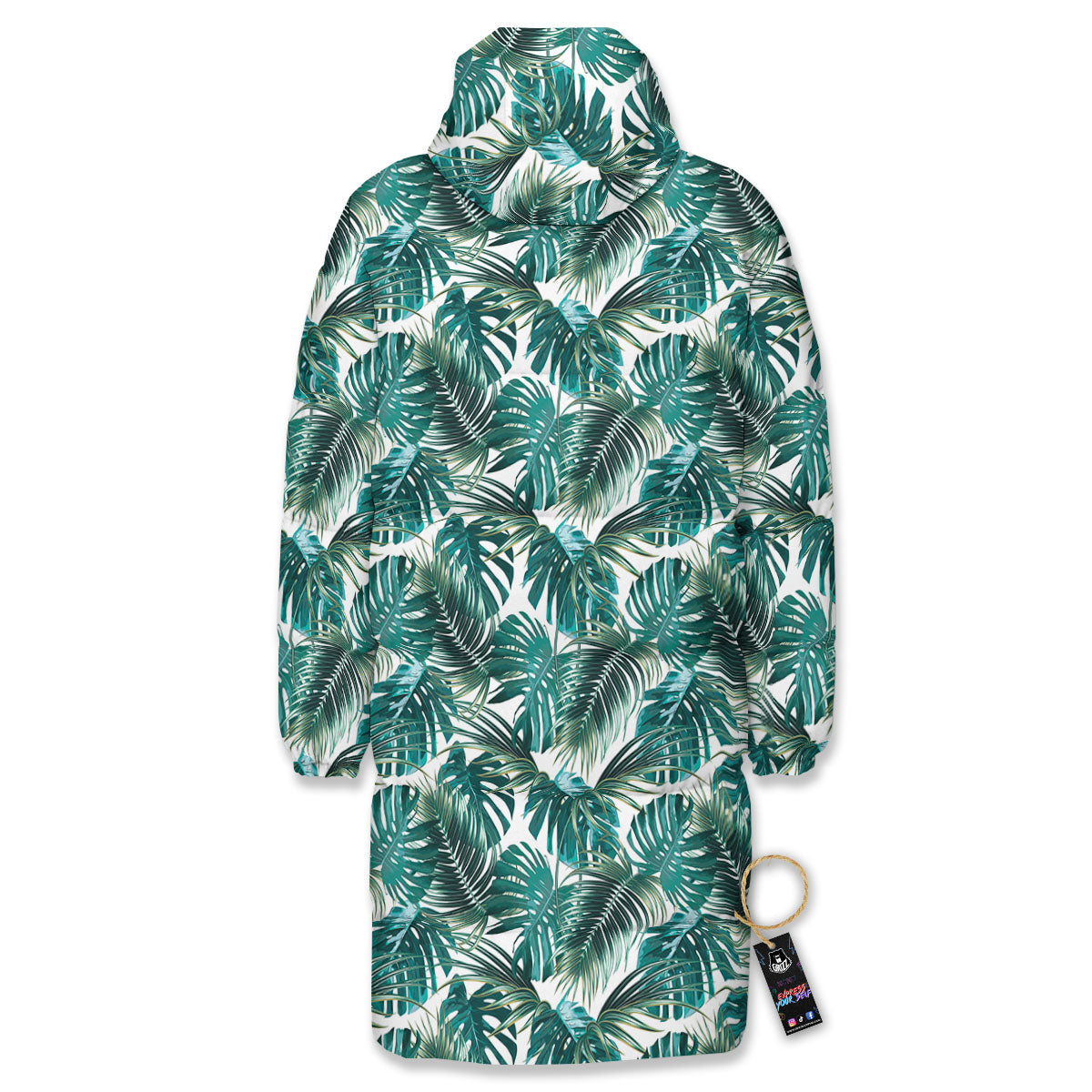 Monstera Leaves Palm Print Pattern Long Down Jacket-grizzshop