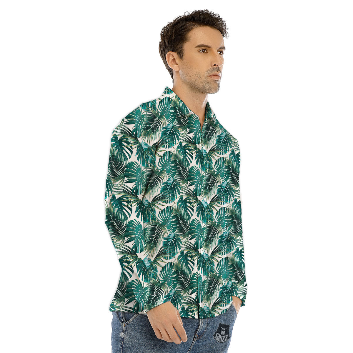 Monstera Leaves Palm Print Pattern Men's Dress Shirts-grizzshop