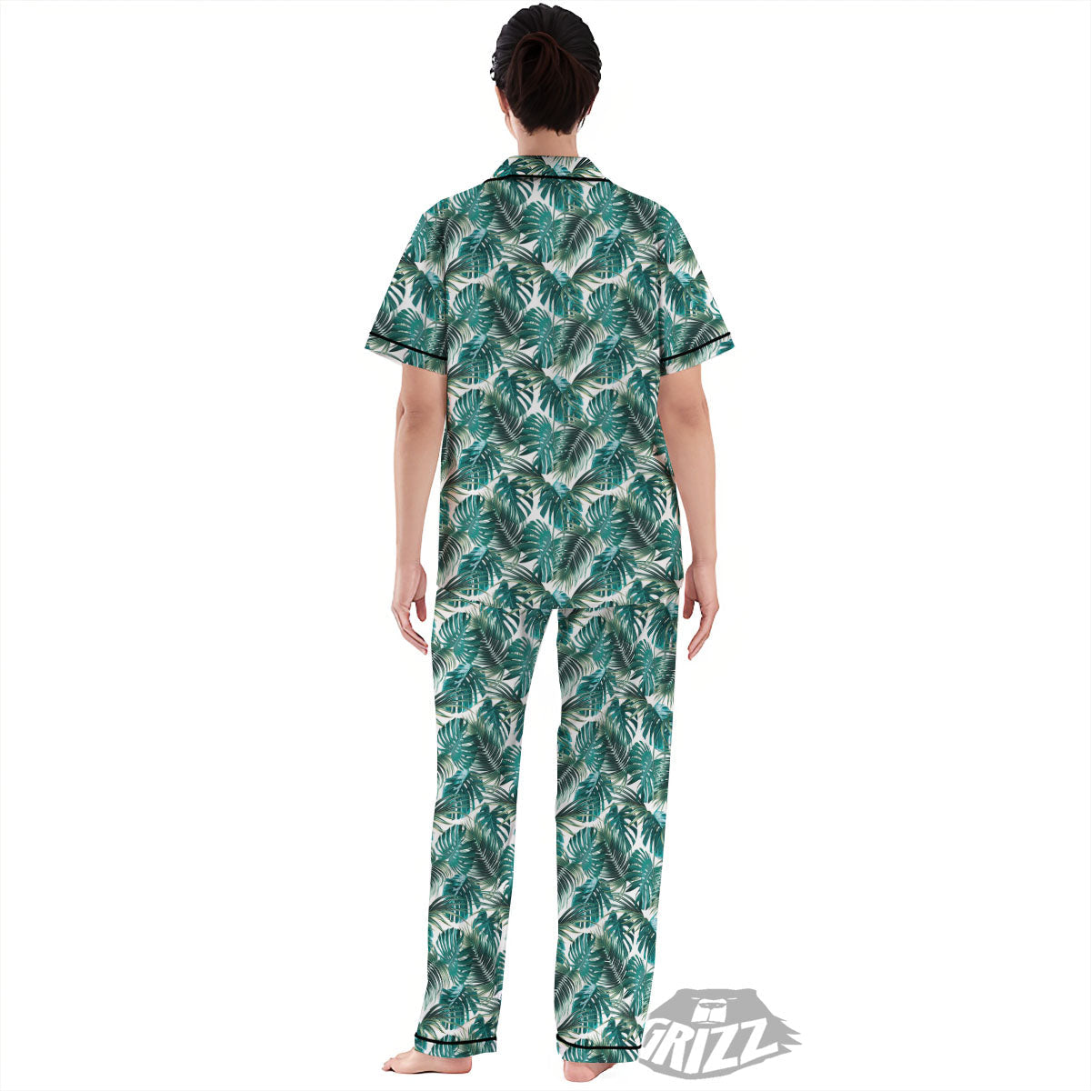 Monstera Leaves Palm Print Pattern Women's Pajamas Set-grizzshop