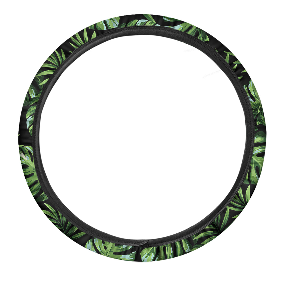 Monstera Leaves Tropical Print Pattern Car Steering Wheel Cover-grizzshop