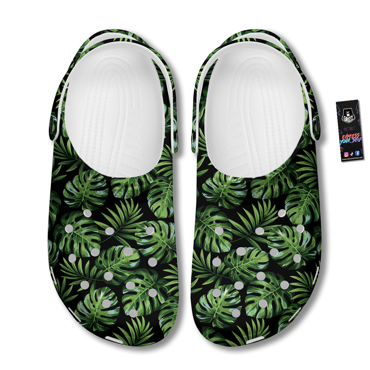 Monstera Leaves Tropical Print Pattern Clog-grizzshop