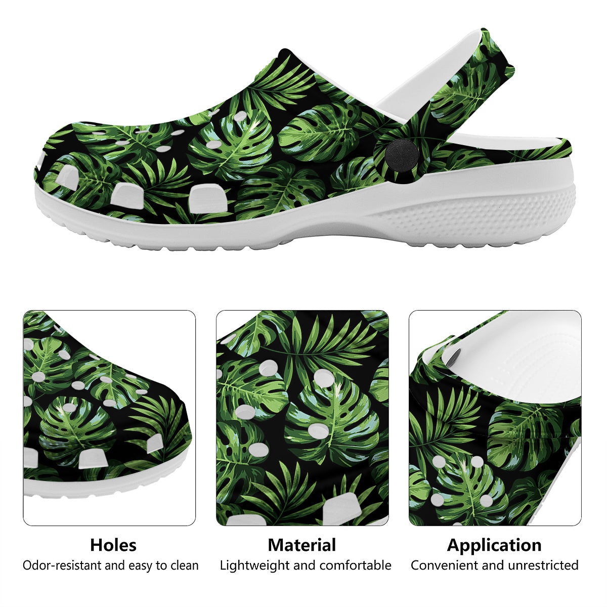 Monstera Leaves Tropical Print Pattern Clog-grizzshop