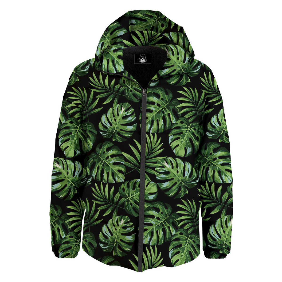 Monstera Leaves Tropical Print Pattern Down Jacket-grizzshop