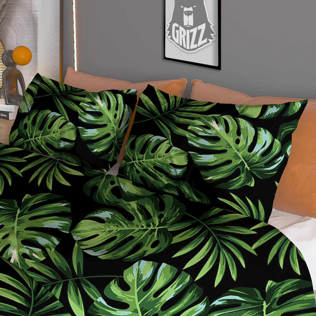 Monstera Leaves Tropical Print Pattern Duvet Cover Bedding Set-grizzshop