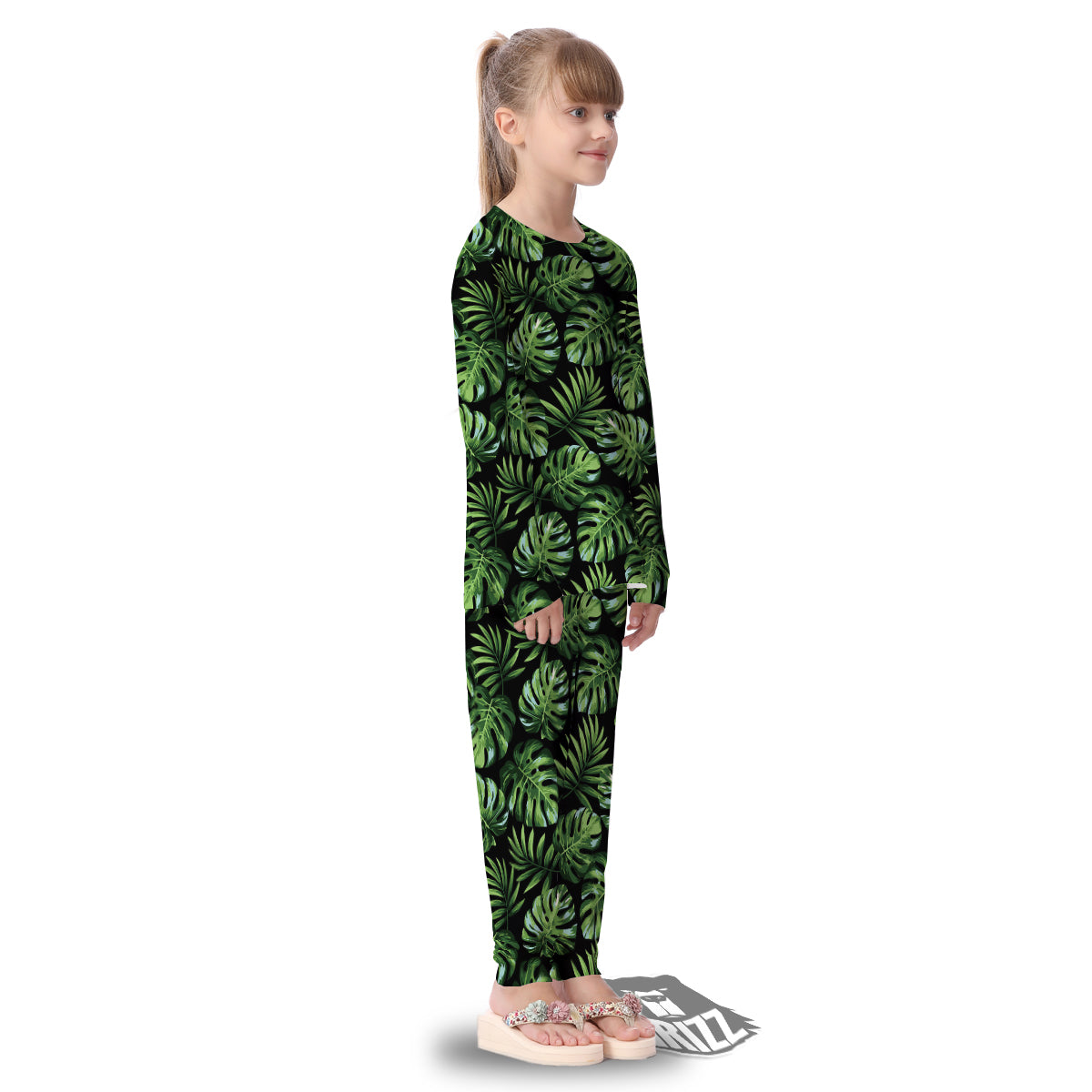 Monstera Leaves Tropical Print Pattern Kid's Pajamas-grizzshop