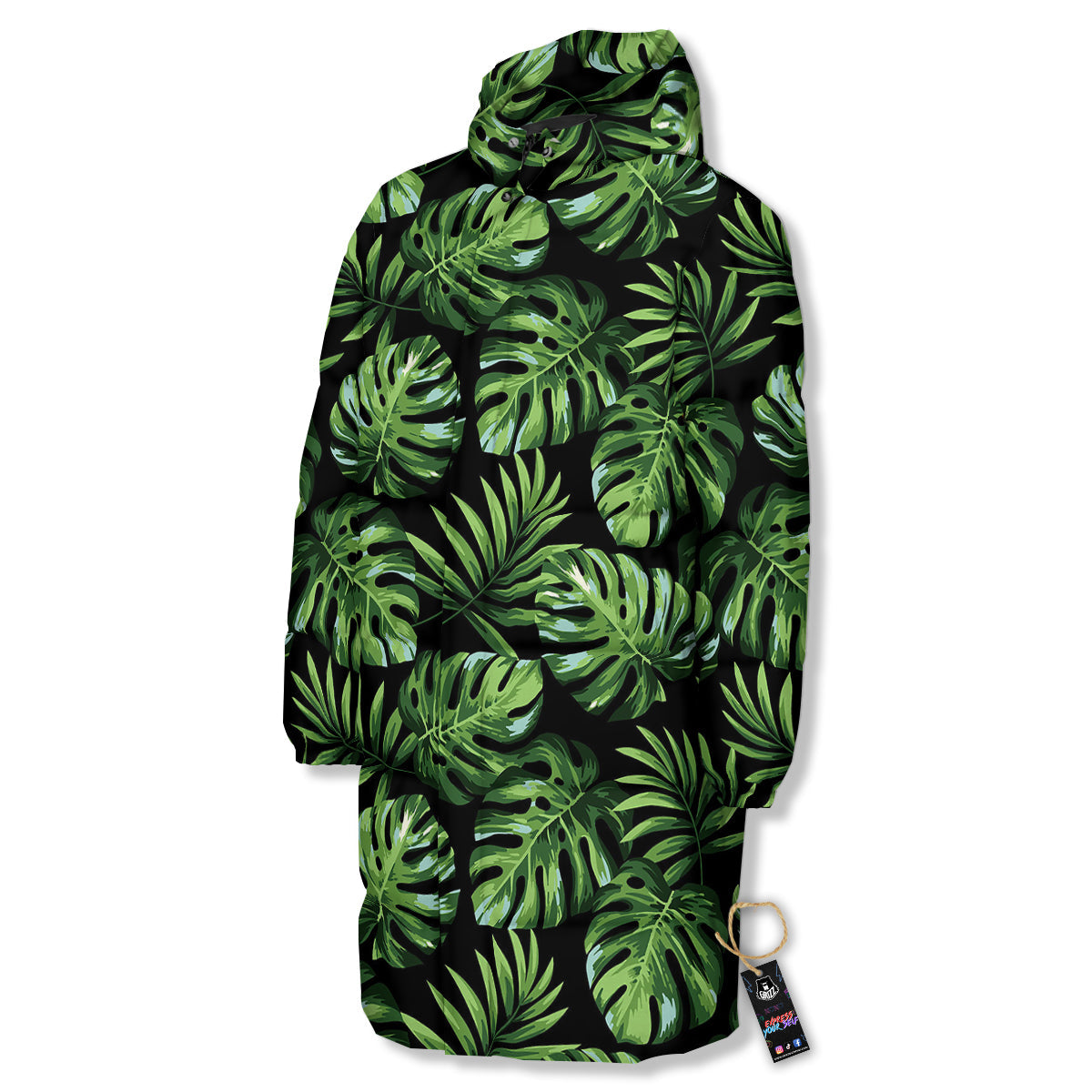 Monstera Leaves Tropical Print Pattern Long Down Jacket-grizzshop