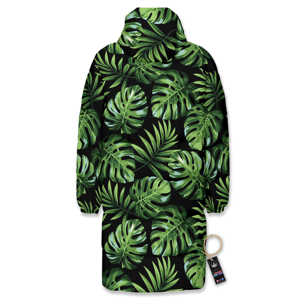 Monstera Leaves Tropical Print Pattern Long Down Jacket-grizzshop