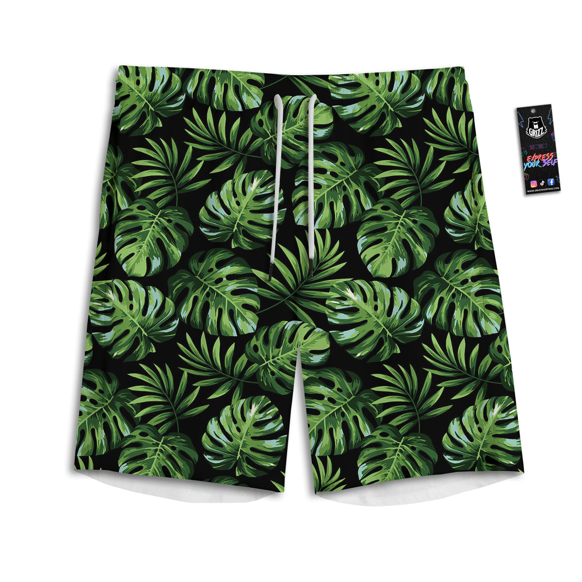 Monstera Leaves Tropical Print Pattern Men's Athletic Shorts-grizzshop
