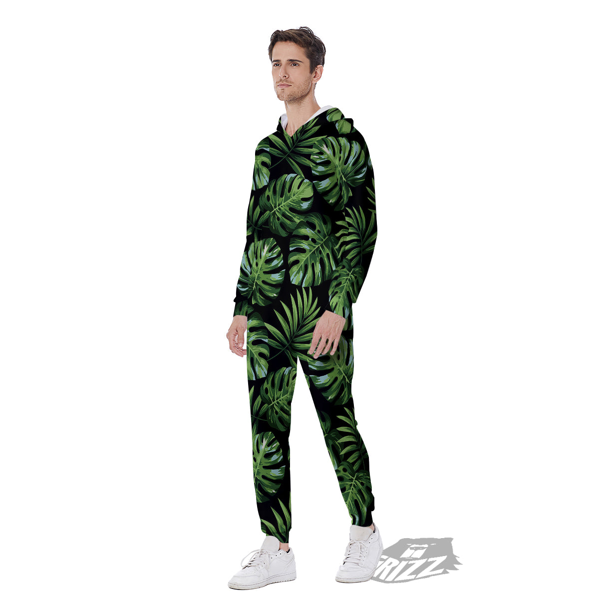Monstera Leaves Tropical Print Pattern Men's Jumpsuit-grizzshop