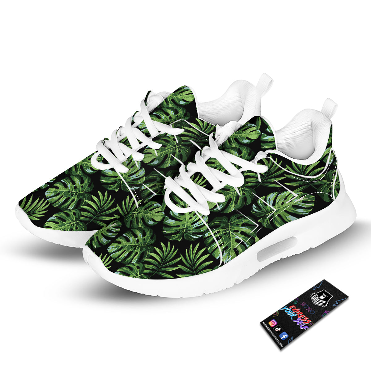 Monstera Leaves Tropical Print Pattern Tennis Shoes-grizzshop