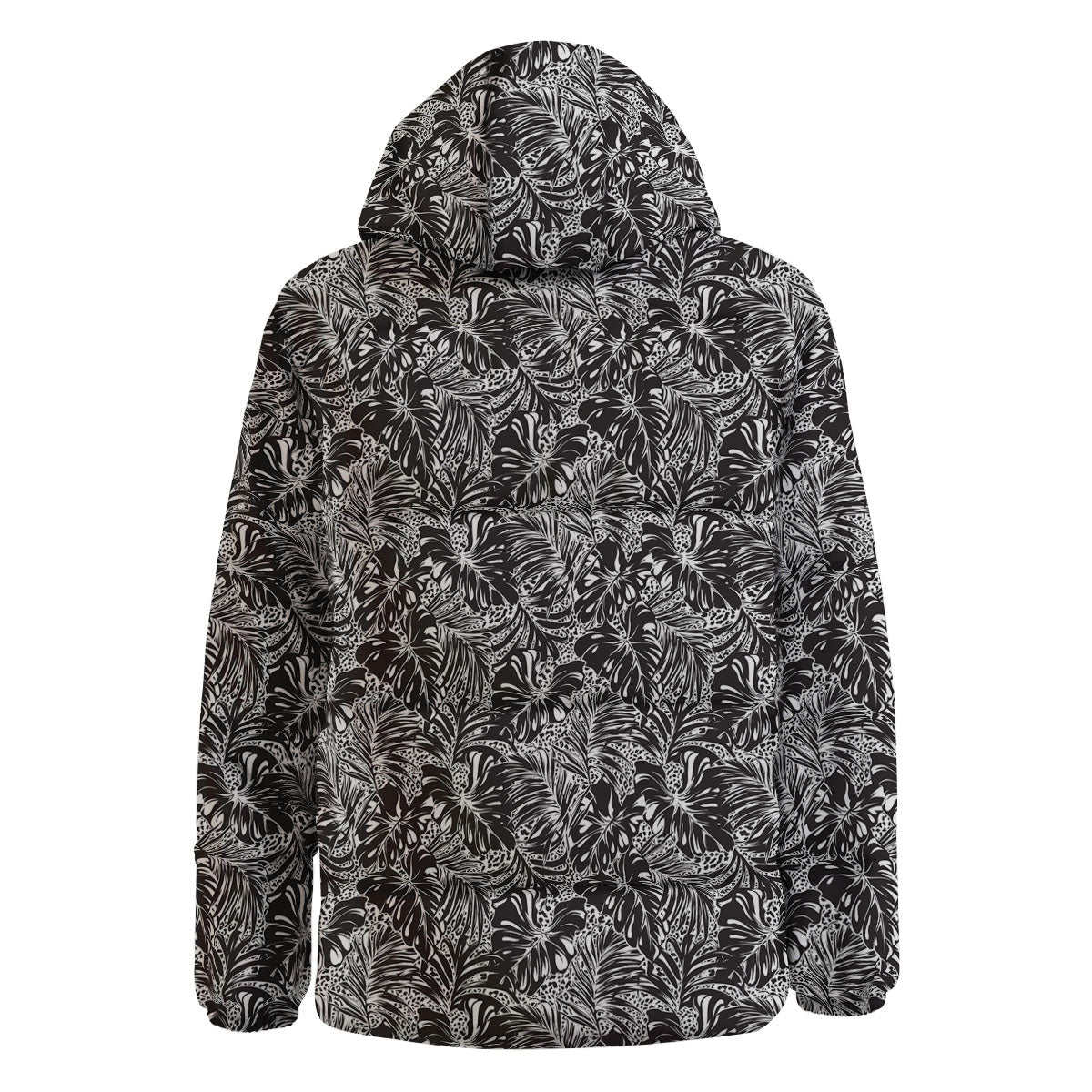 Monstera White And Black Print Pattern Down Jacket-grizzshop