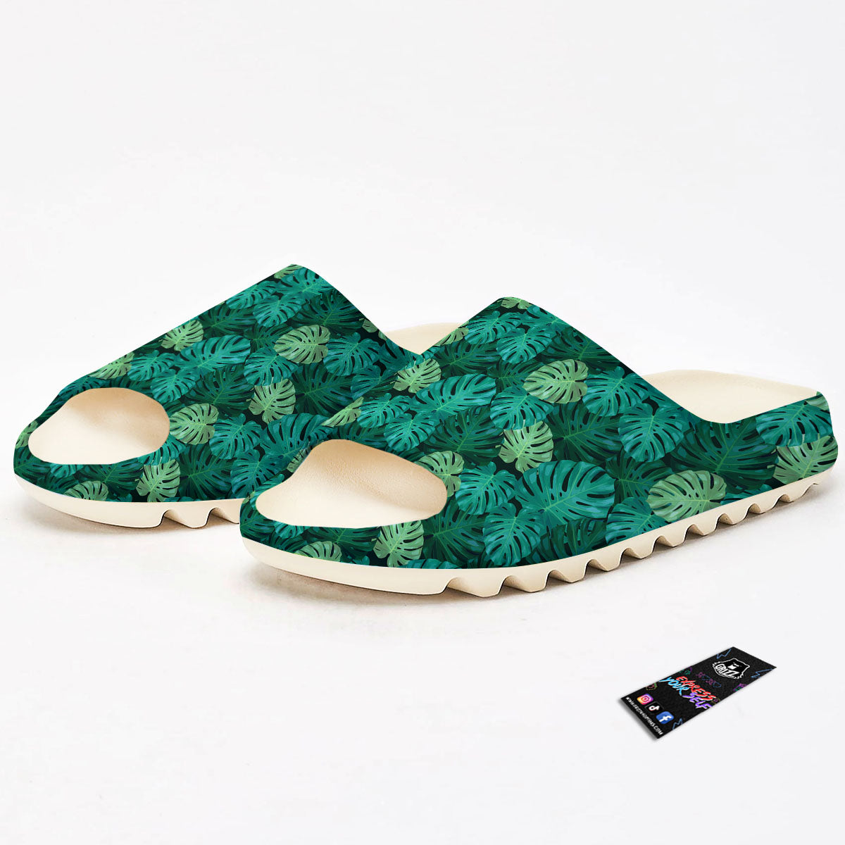 Monstera Leaf Green Print Sandals-grizzshop