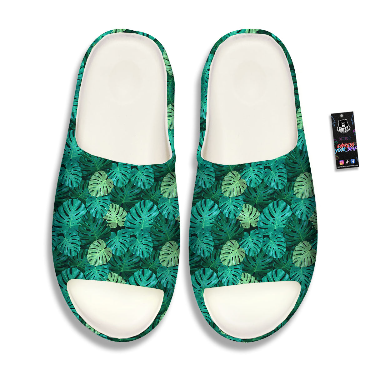 Monstera Leaf Green Print Sandals-grizzshop