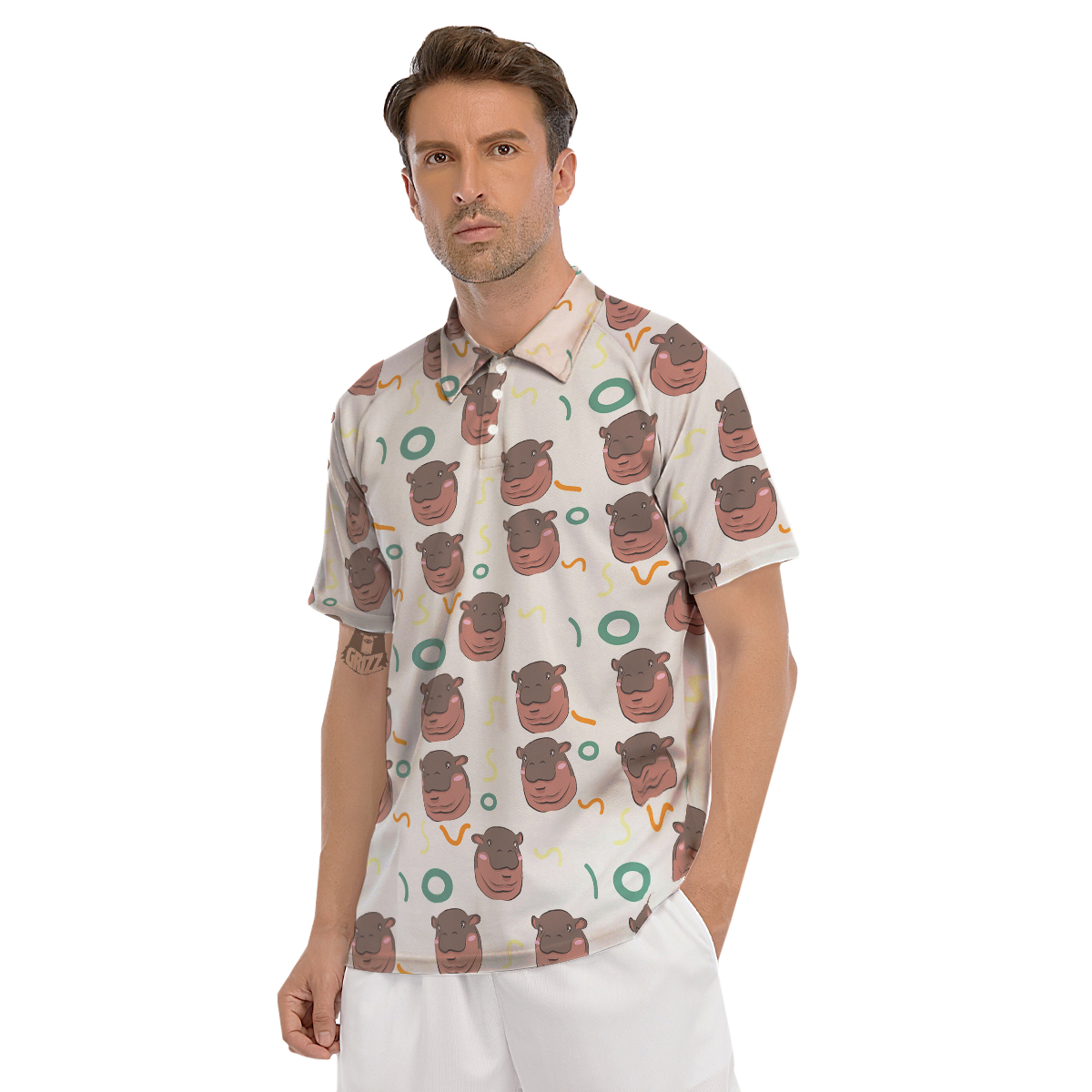 Moo Deng Hippo Men's Golf Shirts-grizzshop