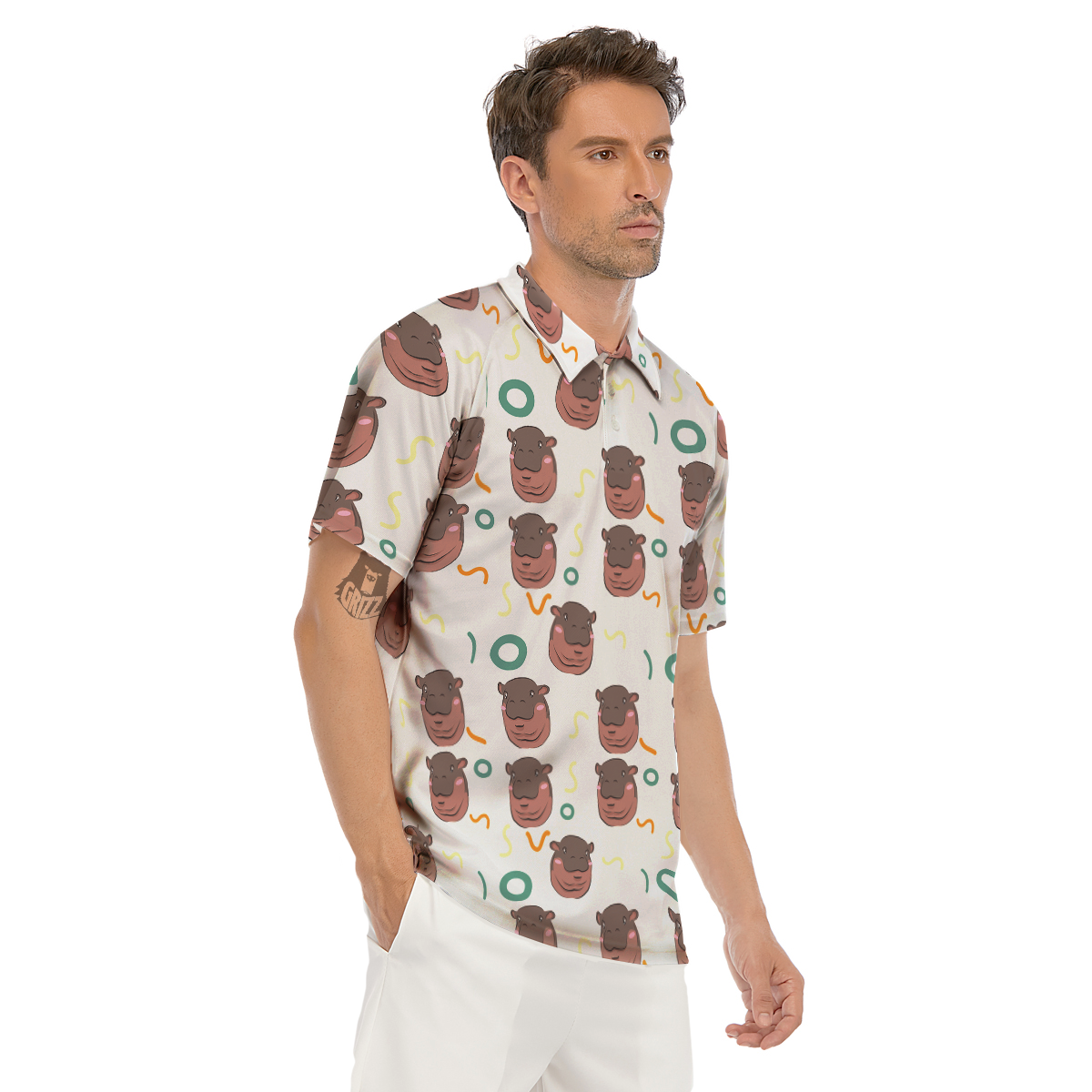 Moo Deng Hippo Men's Golf Shirts-grizzshop
