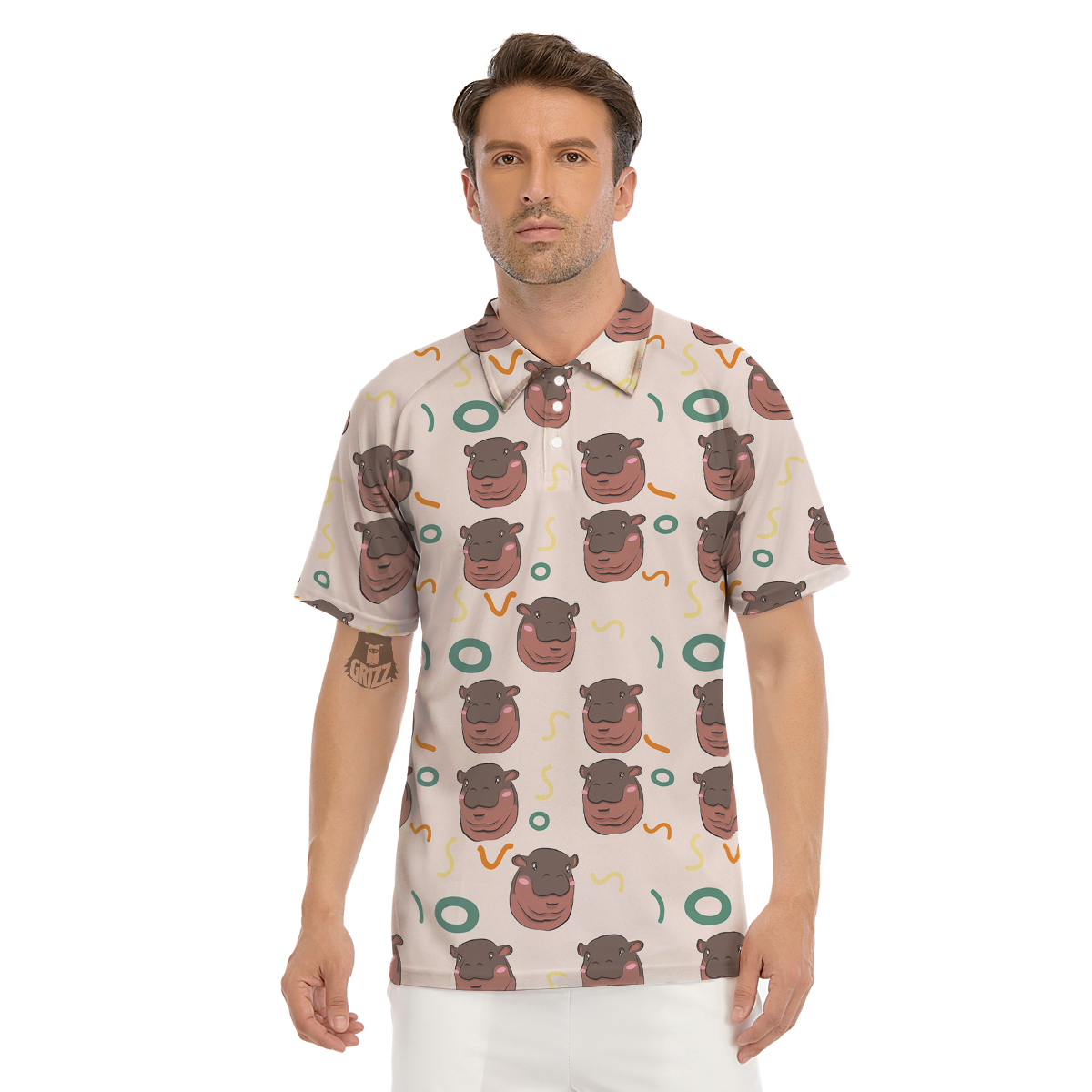 Moo Deng Hippo Men's Golf Shirts-grizzshop