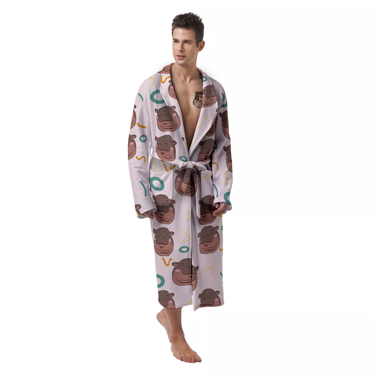 Moo Deng Hippo Men's Robe-grizzshop