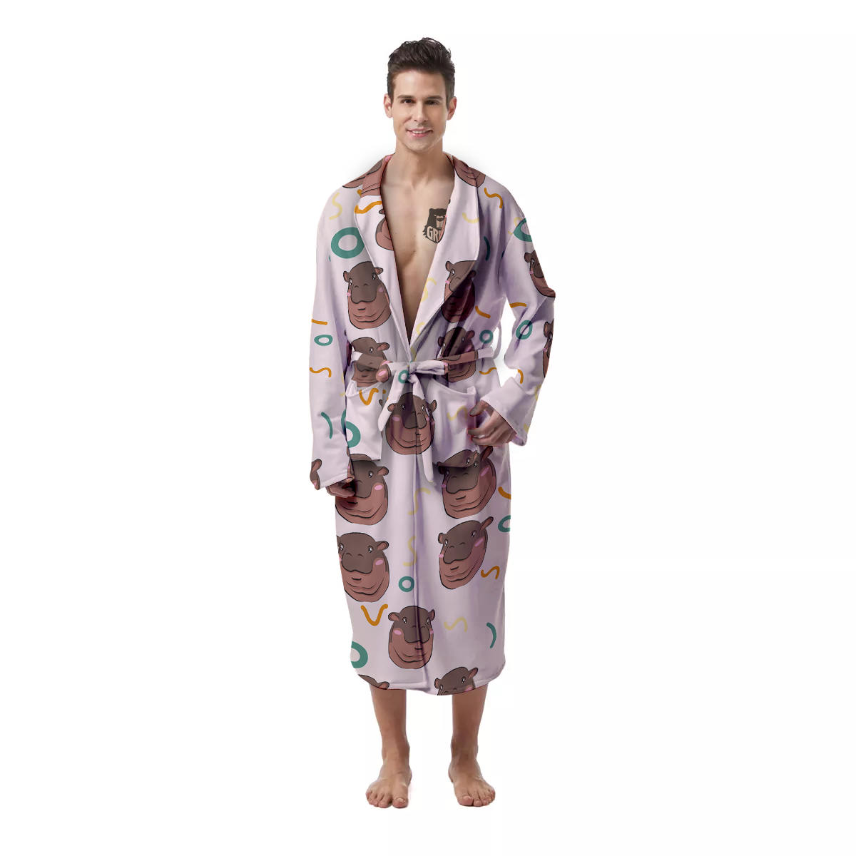 Moo Deng Hippo Men's Robe-grizzshop