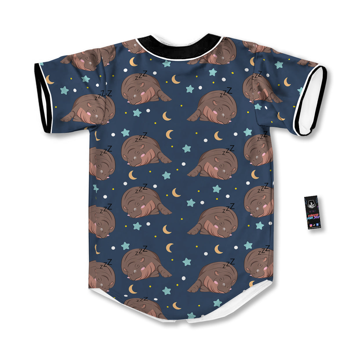 Moo Deng Hippo Sleeping Baseball Jersey-grizzshop